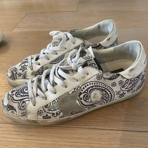 Golden goose paisley sneakers.